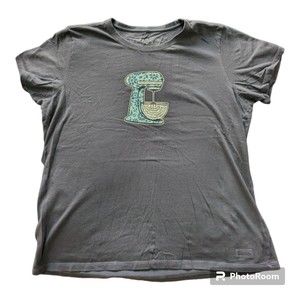 Life Is Good Women's XL Shirt STAND MIXER MIXING BOWL BAKER  Blue Crusher Tee